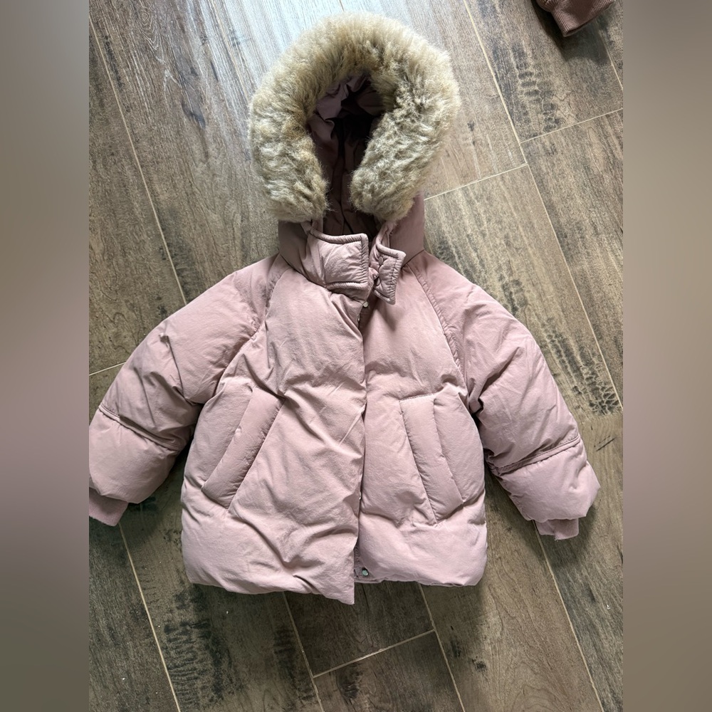 Zara Mauve Puffer Jacket with Faux Fur